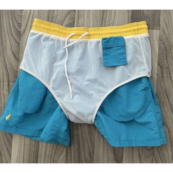 Polo Ralph Lauren Swim Trunks Mens Large Turquoise Blue Mesh Lined Drawstring - Picture 10 of 16